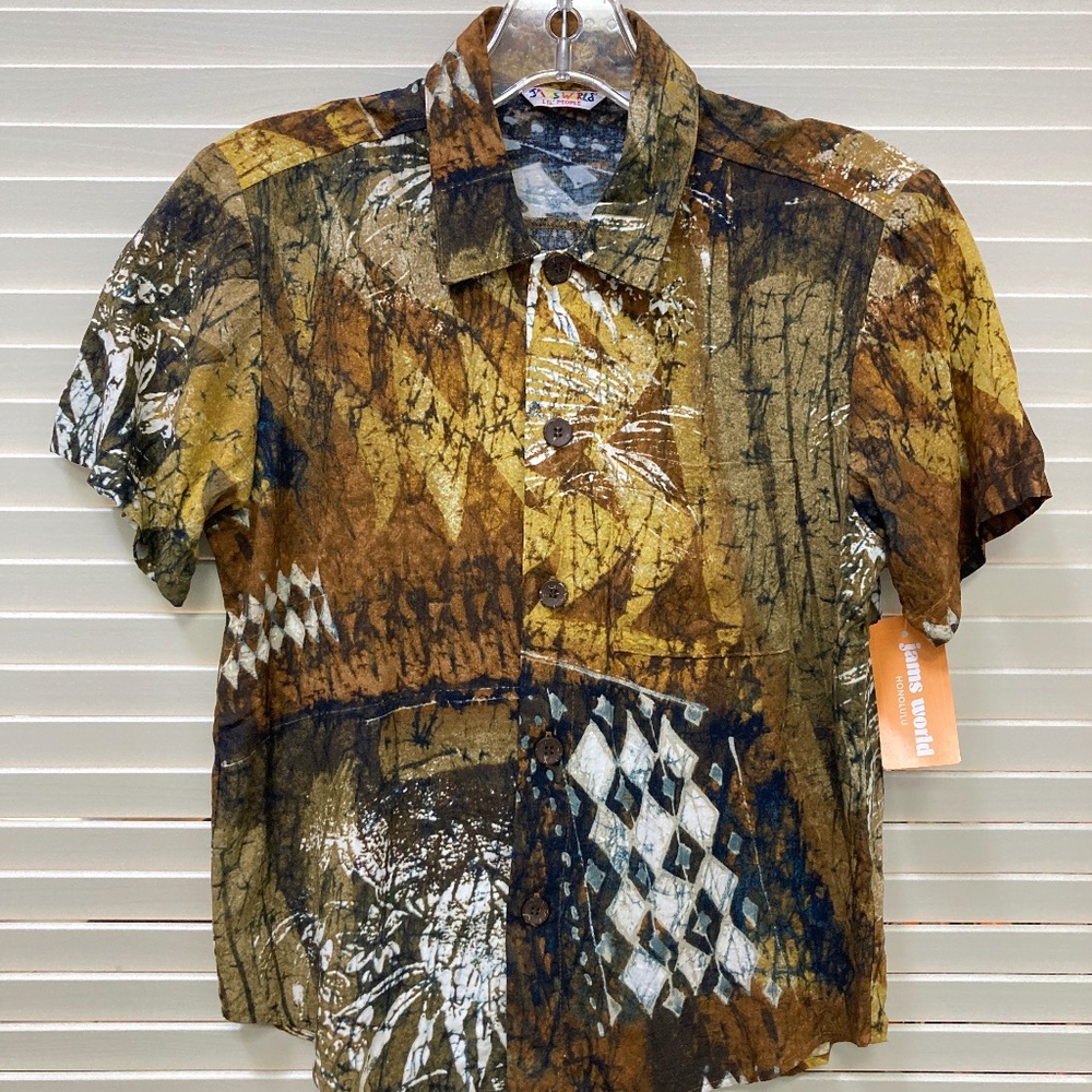 Jams World Tapa Jungle Brown, Rayon Button Shirt, Kid’s Small